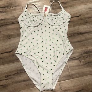 SOLID & STRIPED The Taylor One Piece Swimsuit White Embroidered Green Flower